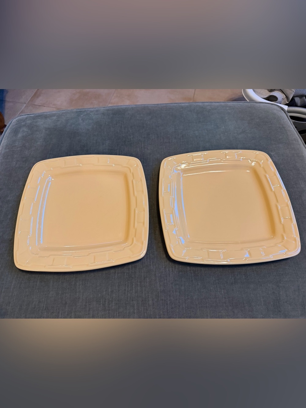 2 Longaberger Pottery 11” Square Dinner Plates EUC